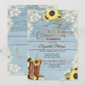 Invitation Lace,Boots Sunflowers Blue Wood Quinceañera  (Devant / Derrière)