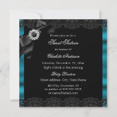 Invitation Lace & Bow Turquoise Black Sweet sixteen Invitatio (Dos)