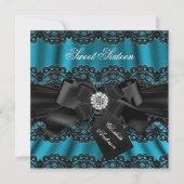 Invitation Lace & Bow Turquoise Black Sweet sixteen Invitatio (Devant)