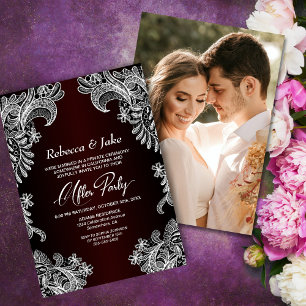 Invitation Lace Burgundy Mariage photo personnalisé après la 