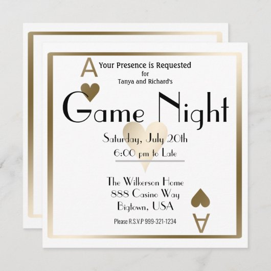 Invitation L'Ace des Coeurs d'or de Game Night (Devant / Derrière)