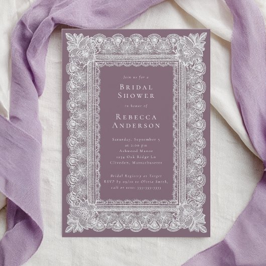 Invitation Lace Doily Blush Purple Elegant Bridal Shower