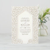 Invitation Lace Embossed Vintage Elegant QR Code Wedding (Debout devant)