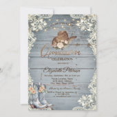 Invitation Lace Floral Boots Blue Wood Quinceañera   (Devant)