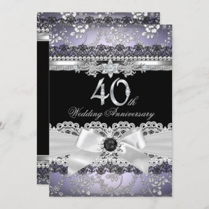 Invitation Lace Pearl Bow argent pourpre 40e anniversaire
