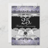 Invitation Lace Pearl Bow argent violet 25e anniversaire (Devant)