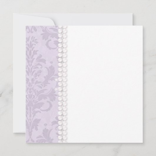 Invitation Lace Pearls Damask Lavender Elégante Fête des mari (Dos)
