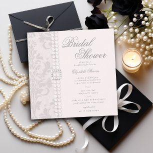 Invitation Lace Pearls Damask Rose Elegant Fête des mariées c