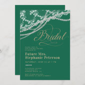 Invitation Lace Pearls Diamonds Emerald Fête des mariées or (Devant / Derrière)