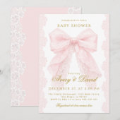 Invitation Lace Pink Bow Girl Baby Shower  (Devant / Derrière)