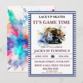 Invitation "Lace Up Skates, It's Game Time" Hockey sur glace  (Devant / Derrière)