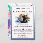 Invitation "Lace Up Skates, It's Game Time" Hockey sur glace  (Devant / Derrière)
