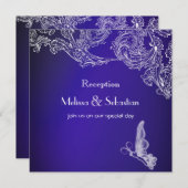 Invitation LACE vintage & BUTTERFLITS OMBRÉ BLEU Réception (Devant / Derrière)