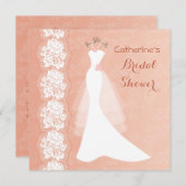 Invitation Lacez, robe de mariage sur l'invitation de corail (Devant / Derrière)