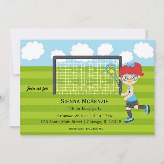 Invitation Lacrosse fille d'anniversaire (Devant)