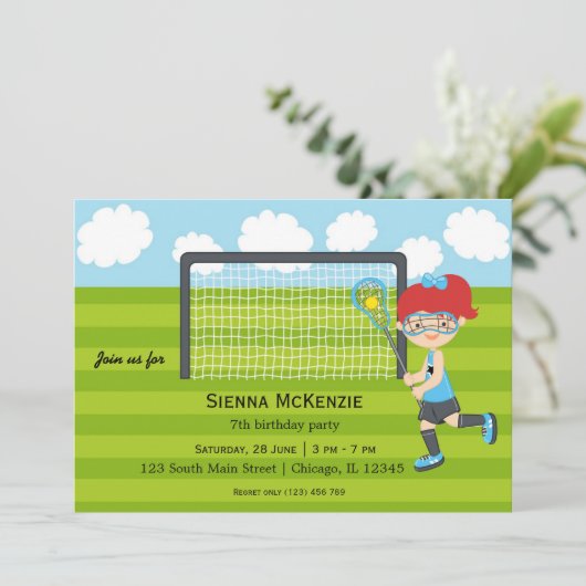 Invitation Lacrosse fille d'anniversaire (Debout devant)