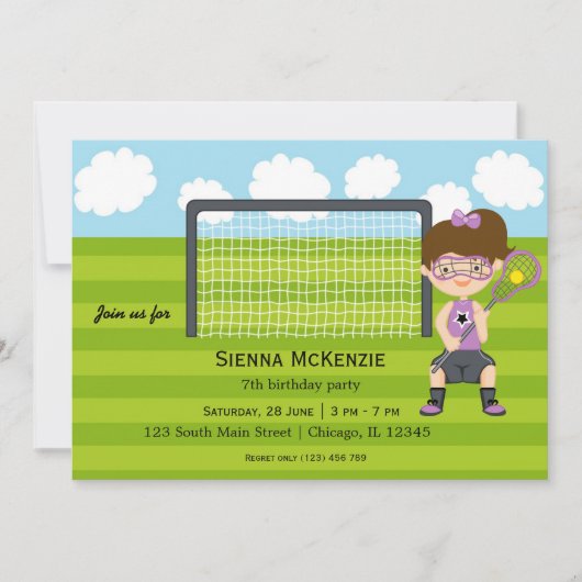 Invitation Lacrosse fille d'anniversaire (Devant)
