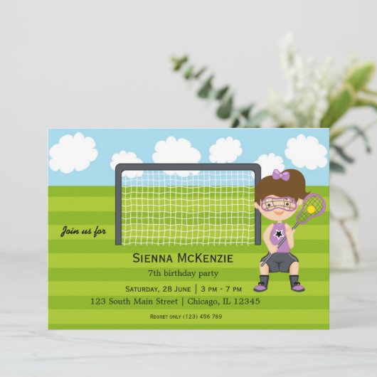 Invitation Lacrosse fille d'anniversaire (Debout devant)