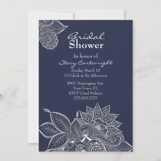 Invitation Lacy Floral Henna Mandala Bridal Showboat Invitati (Devant)