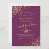 Invitation Lacy Gold Fragments sur Cassis Purple Mariage virt (Devant)