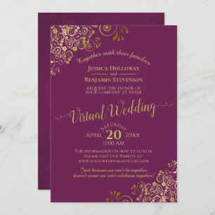 Invitation Lacy Gold Fragments sur Cassis Purple Mariage virt