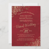 Invitation Lacy Gold Fragments sur Lush Red Virtual Mariage (Devant)