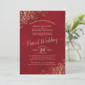 Invitation Lacy Gold Fragments sur Lush Red Virtual Mariage (Debout devant)