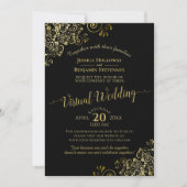 Invitation Lacy Gold Frills sur Black Elegant Virtual Mariage (Devant)