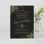 Invitation Lacy Gold Frills sur Black Elegant Virtual Mariage (Debout devant)