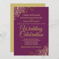 Lacy Gold sur Cassis Purple Simple Mariage élégant