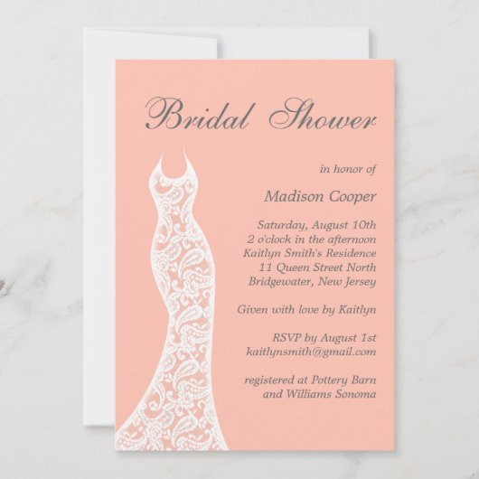 Invitation Lacy Peach Bridal Shower (Devant)