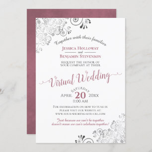 Invitation Lacy Silver Dusty Rose & Mariage virtuel blanc