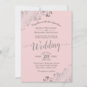 Invitation Lacy Silver Frills Élégant Mariage rose et gris (Devant)