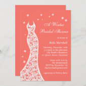 Invitation Lacy Vivant Corail Hiver Nuptiale Douche Invitatio (Devant / Derrière)