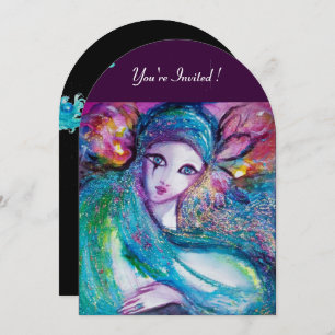 Invitation LADY BLUE MASK Elégante Masquerade Party, Turquois