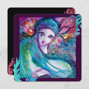 Invitation LADY BLUE MASK Elégante Masquerade Party, Turquois