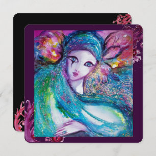 Invitation LADY BLUE MASK Elégante Masquerade Party, Turquois