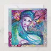 Invitation LADY BLUE MASK Masquerade Party Floral Sparkings (Devant)