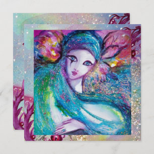 Invitation LADY BLUE MASK Masquerade Party Floral Sparkings