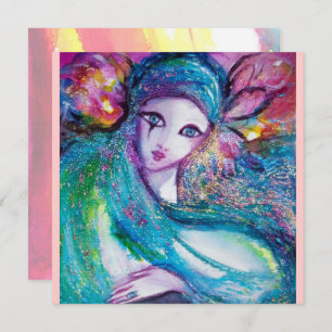 Invitation LADY BLUE MASK Masquerade Party Pink Turquoise Inv