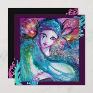 Invitation LADY BLUE MASK Masquerade Party, Turquoise Black P