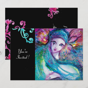 Invitation LADY BLUE MASK Soirée de Mascarade,Tourbillons Rou