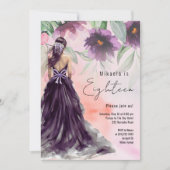 Invitation Lady Fleur Violette En Long Gown 18e anniversaire (Devant)