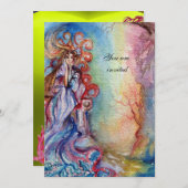 Invitation LADY OF LAKE, bleu vif, jaune rose vif (Devant / Derrière)