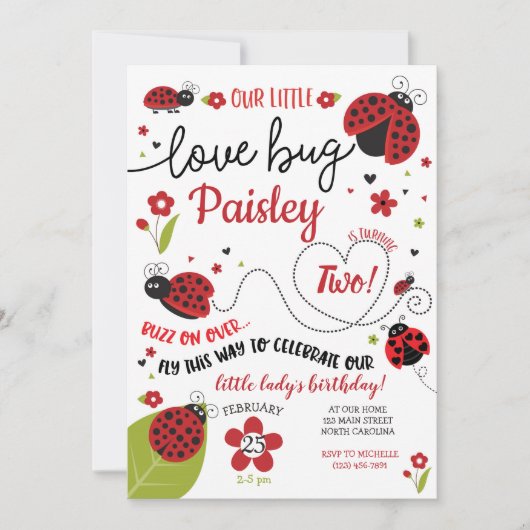 Invitation Ladybug Birthday Invitation, Lady Love Bug Invitat (Devant)