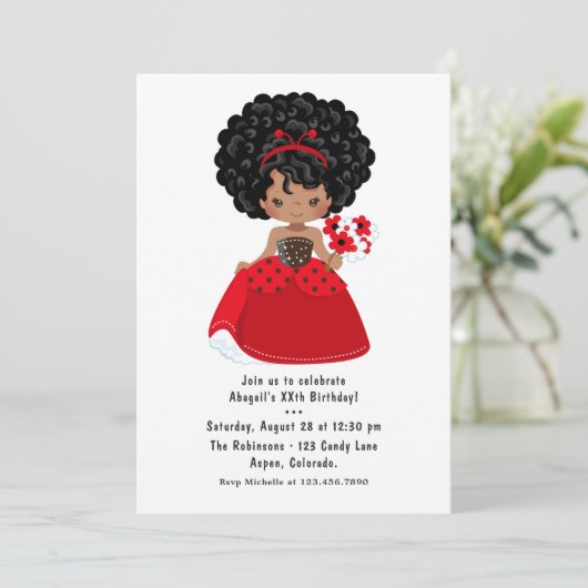 Invitation Ladybug Black Princess Fairy Tale Anniversaire (Debout devant)
