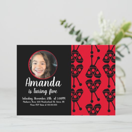 Invitation Ladybug Bug Insect Géométrique fête d'anniversaire (Debout devant)