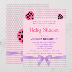 Invitation Ladybug dans le Baby shower de ruban rose et lavan