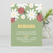 Invitation Ladybug et marguerites fleur féministe anniversair (Debout devant)