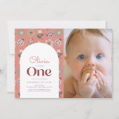 Invitation Ladybug & Flower Arch rose 1er anniversaire Photo (Devant)